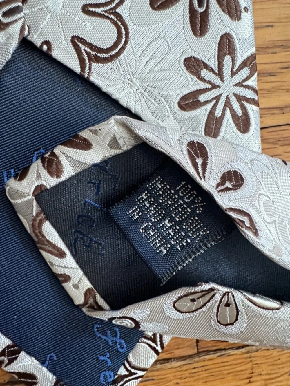 Paul Fredrick Silver Brown Floral Jacquard Silk Tie XL Extra Long NWOT - Picture 5 of 9